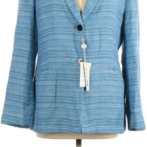 Vtg 80's Nicola Blue Striped Boyfriend Single Breasted Button Down Blazer Sz 12 - Picture 7 of 14